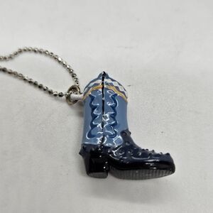 blue cowboy boot pendant necklace on silver chain